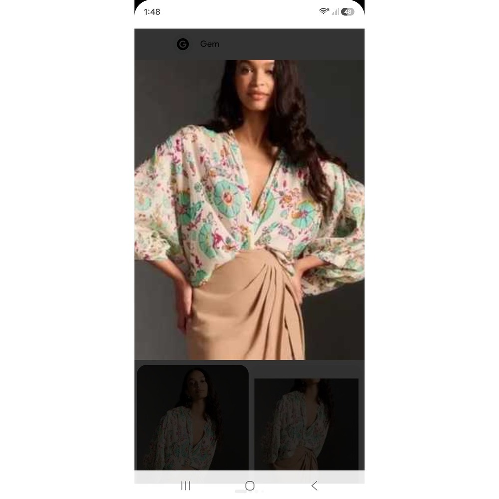 Pilcro Anthropologie Floral Cotton Gauze Balloon Sleeve Blouse Teal Magenta M